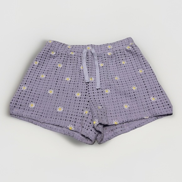 Pants - Crave F.A.M.E Women's Lilac Crochet Knit Daisy Embroidered Shorts Sz M Y2K